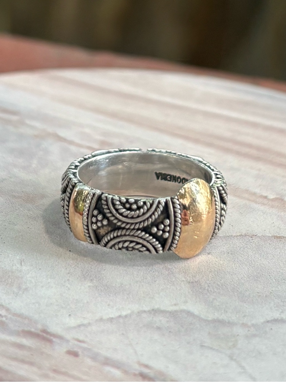 UARTI BA Bali 925 Sterling Silver 18K Yellow Gold Scroll Band Ring Size 6.75 8g - Picture 3 of 9